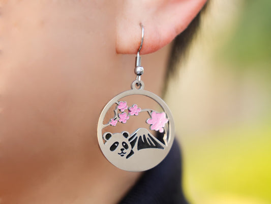 Mount Fuji Panda Earrings - Panda Design