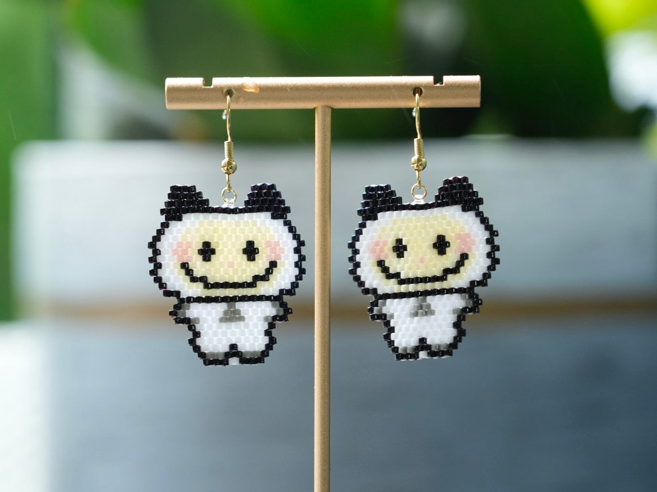 Handcrafted Bead Earrings-LAKU-Panda Earrings - Panda Design