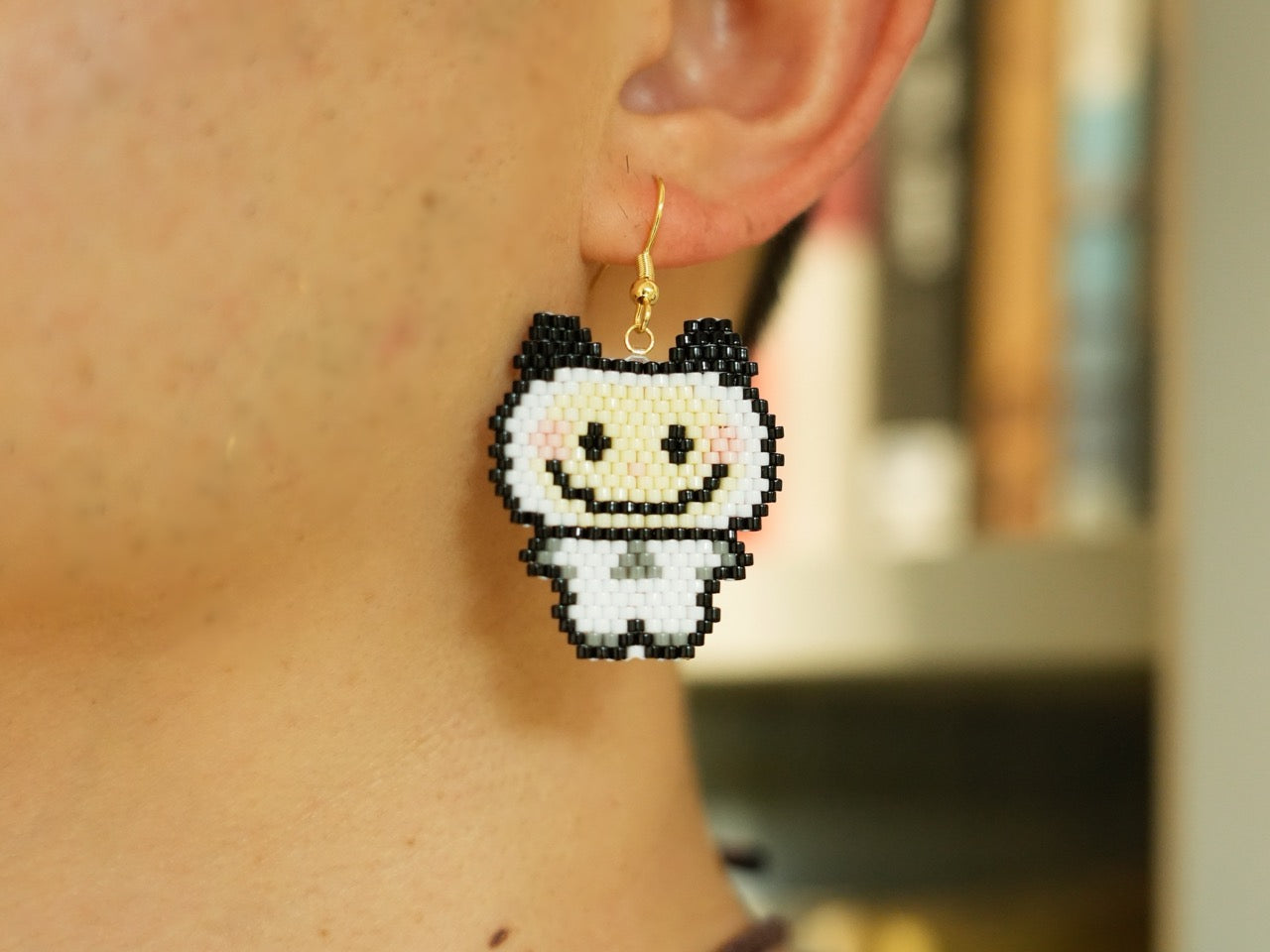 Handcrafted Bead Earrings-LAKU-Panda Earrings - Panda Design