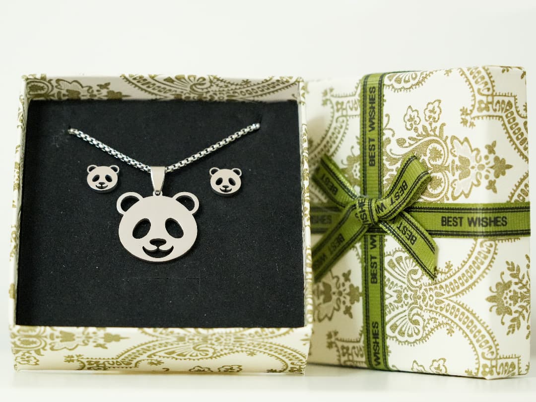 Panda  Necklace and Earrings Gift Set-Panda Design