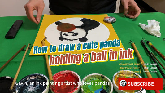 How to Paint a Panda Biting a Ball in Ink Painting-Panda Design