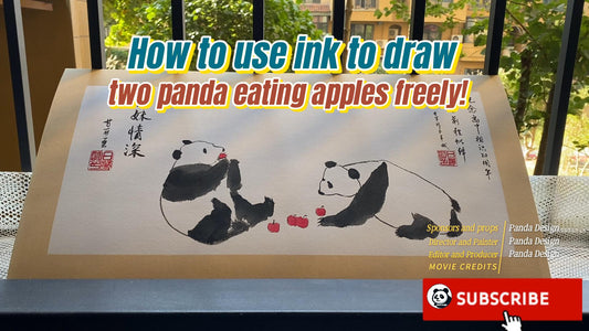 Gavin's Chinese Impressionism: Ink Painting Pandas Savoring Apples