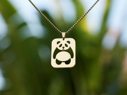 Hollow Swinging Panda Tag Necklace-Golden