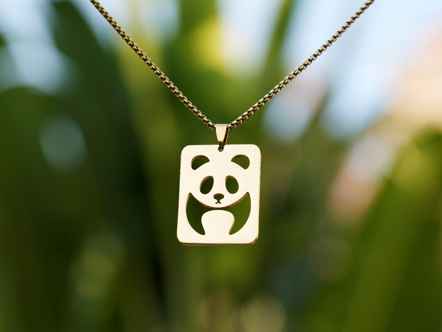 Hollow Running Panda Tag Necklace-Golden