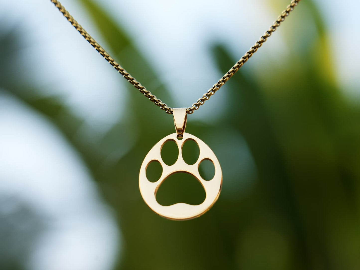 Hollow Panda Heart Paw Necklace-Golden