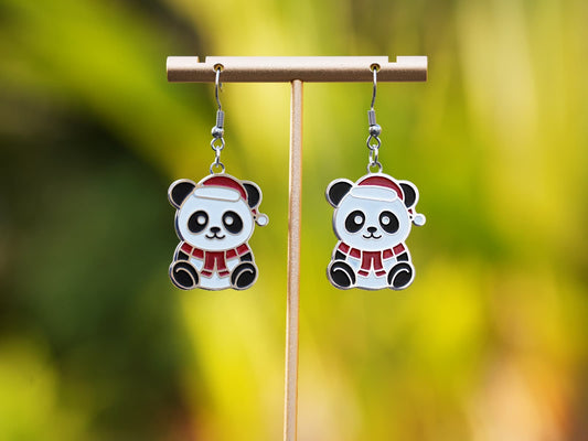 Christmas Red Riding Hood Panda Earrings