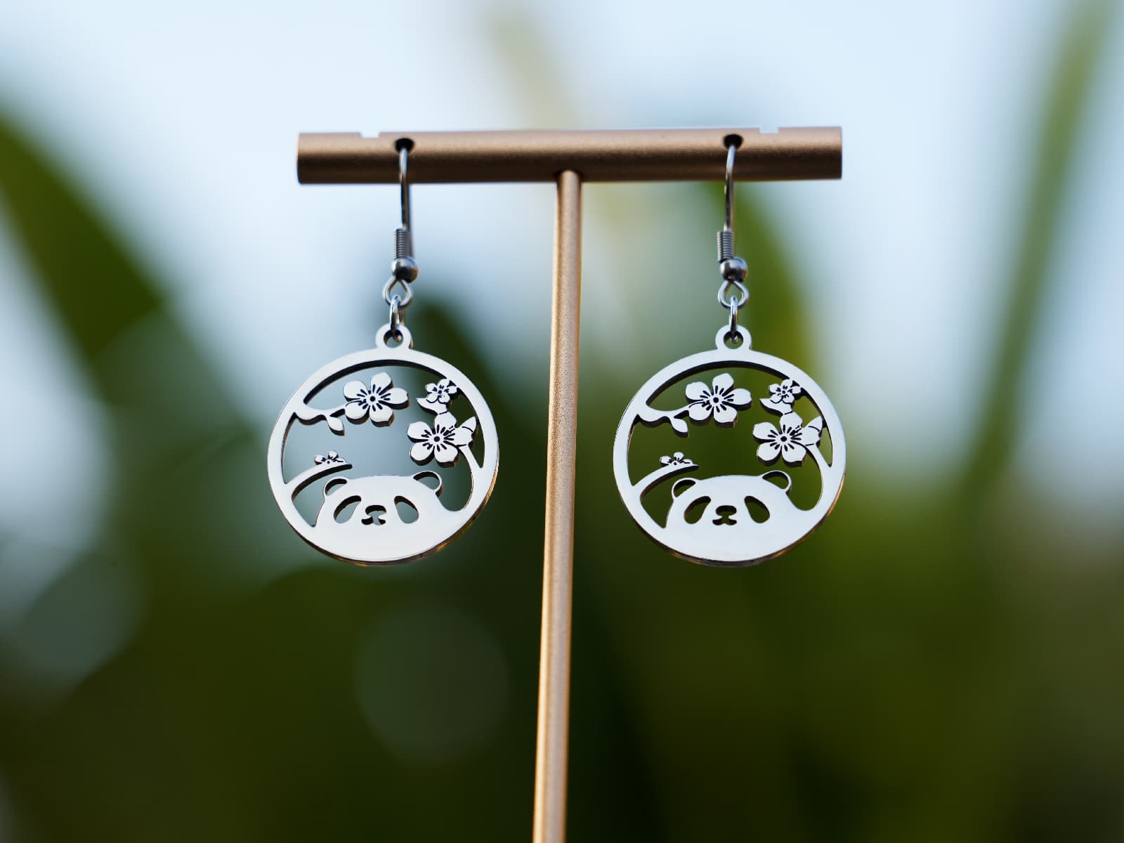 Cherry Blossom Panda Earrings - Panda Design