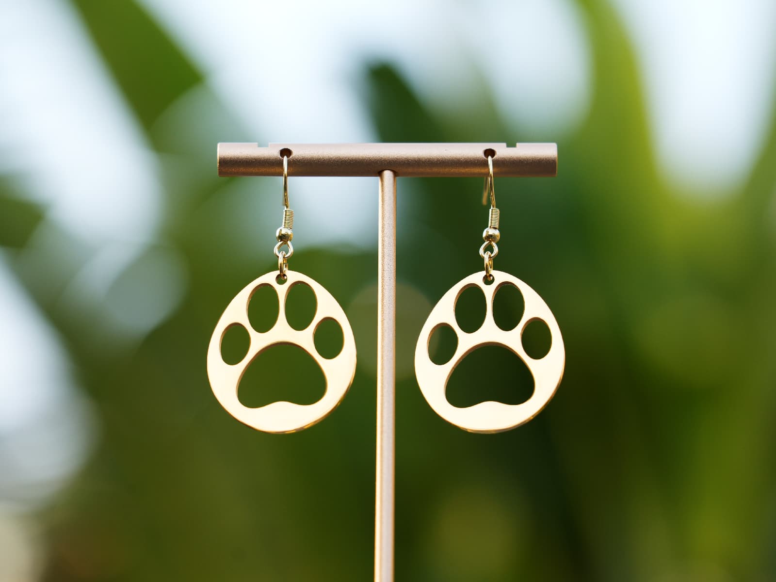 Hollow Panda Heart Paw Earrings-Golden - Panda Design