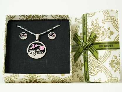 Hollow Fujiyama Panda Necklace and Earring Gift Set