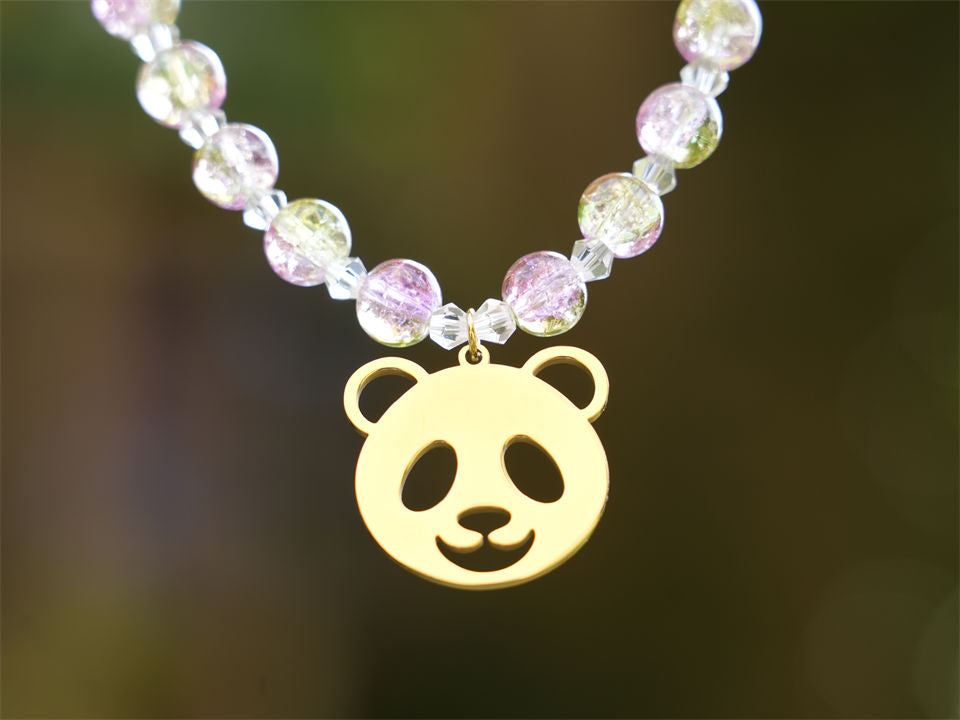 Handmade Beaded Panda Bracelet-Fragrant Peach and Plum-Golden