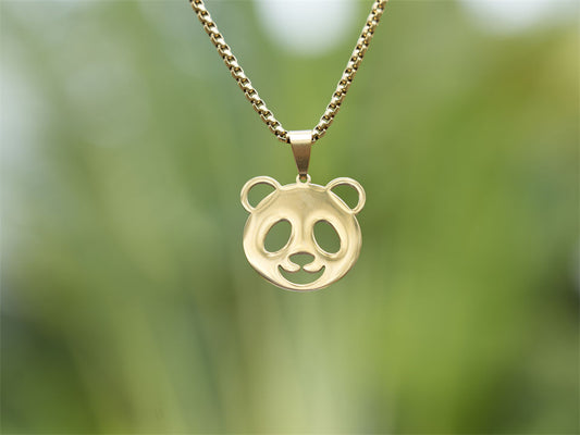 Stainless Steel Hollow Mini Panda Necklace-Golden - Panda Design