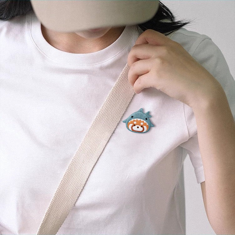 Embroidered Pins of a Cute Red Panda in a Hat - Panda Design