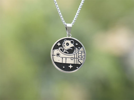 Spaceship-Driving Panda Man Necklace