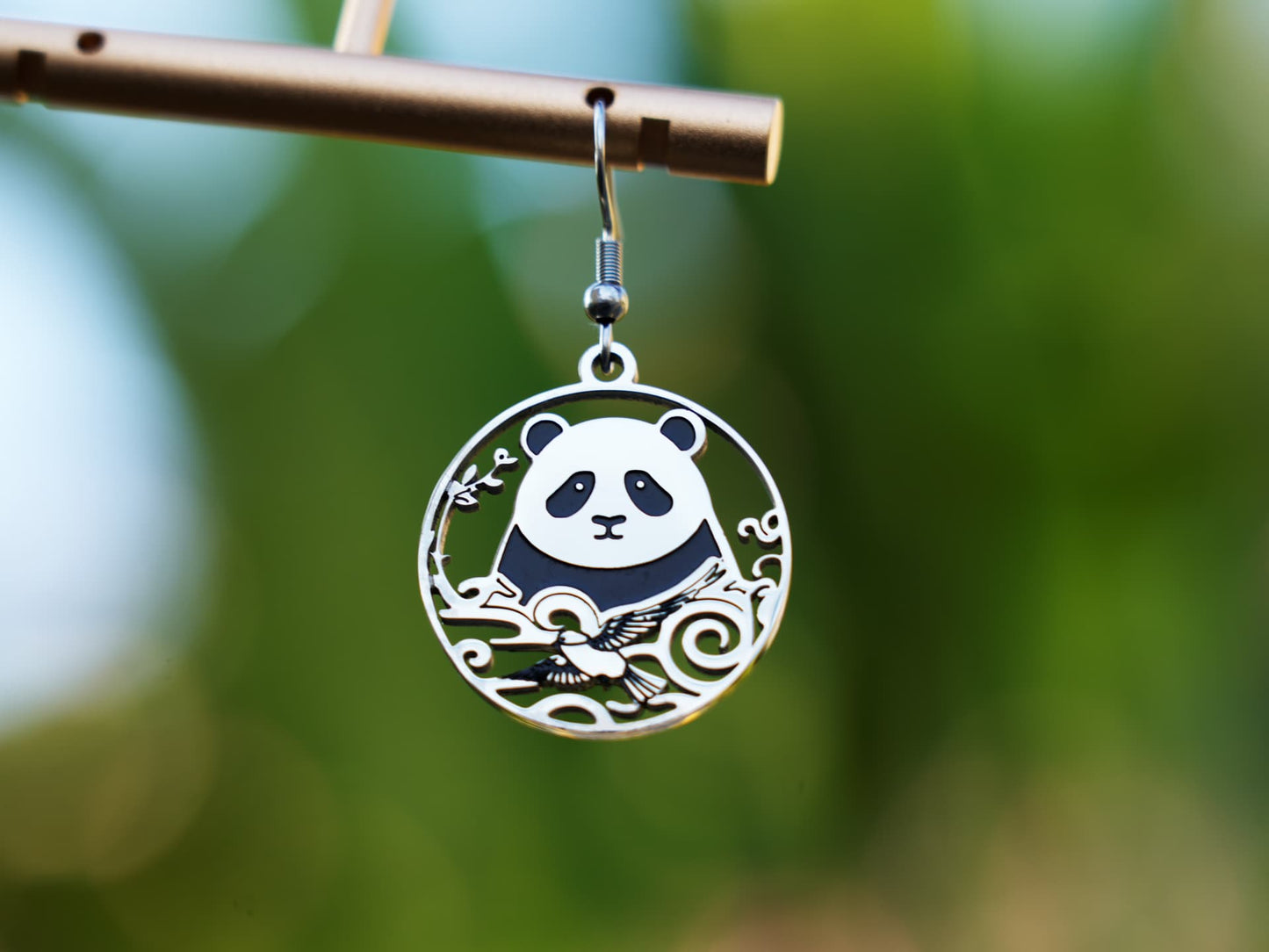 Hollow Panda and Celestial Bird Earring