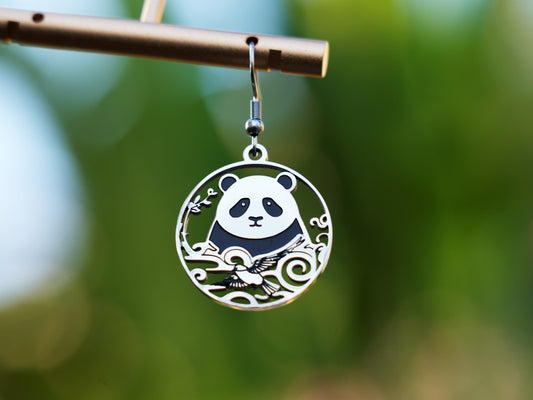 Hollow Panda and Celestial Bird Earring