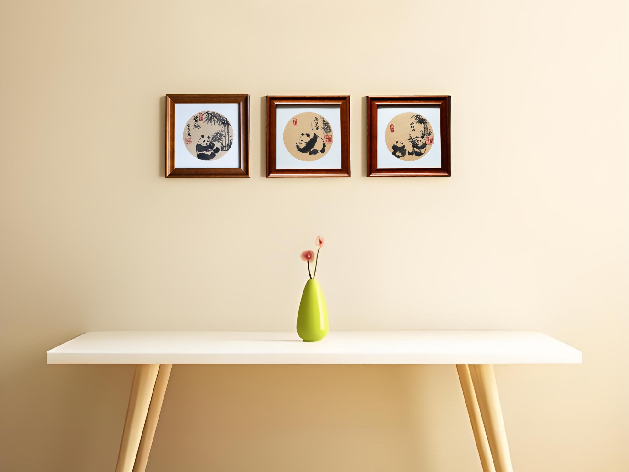 Zen Panda & Bamboo Ink Art Print - Panda Design