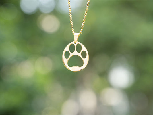 Hollow Panda Heart Paw Necklace-Golden