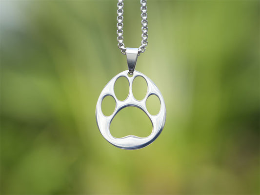 Stainless Steel Hollow Panda Heart Paw Necklace - Panda Design