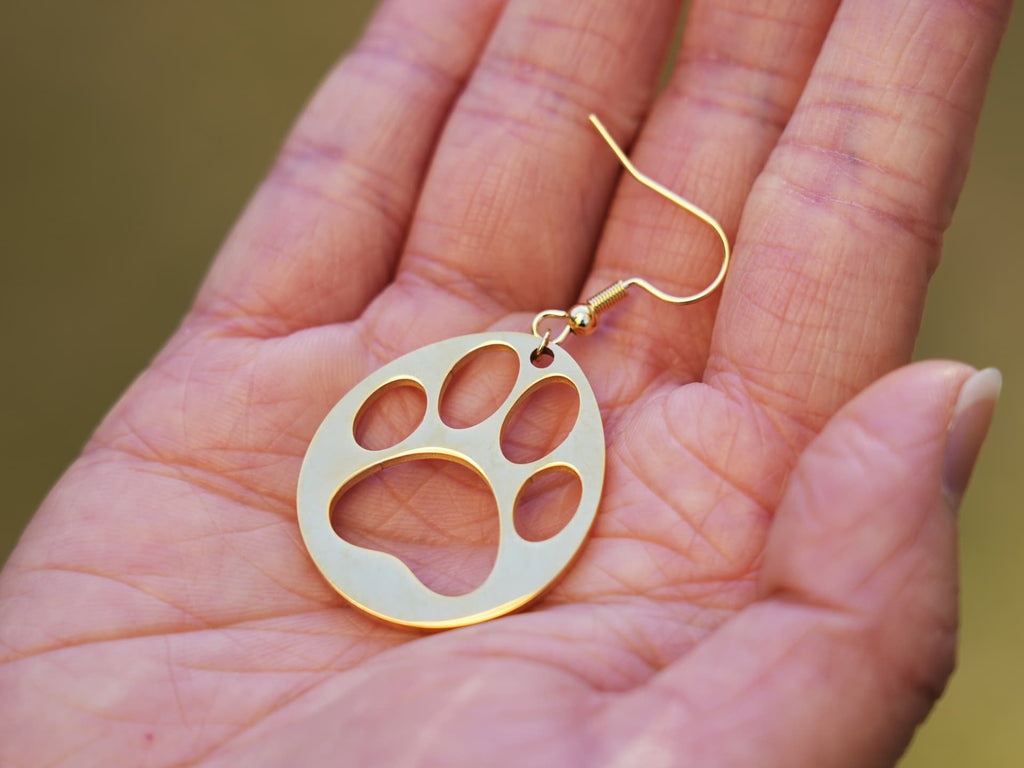 Hollow Panda Heart Paw Earrings-Golden - Panda Design