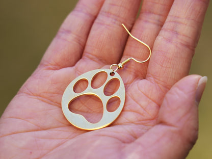 Hollow Panda Heart Paw Earring-Golden