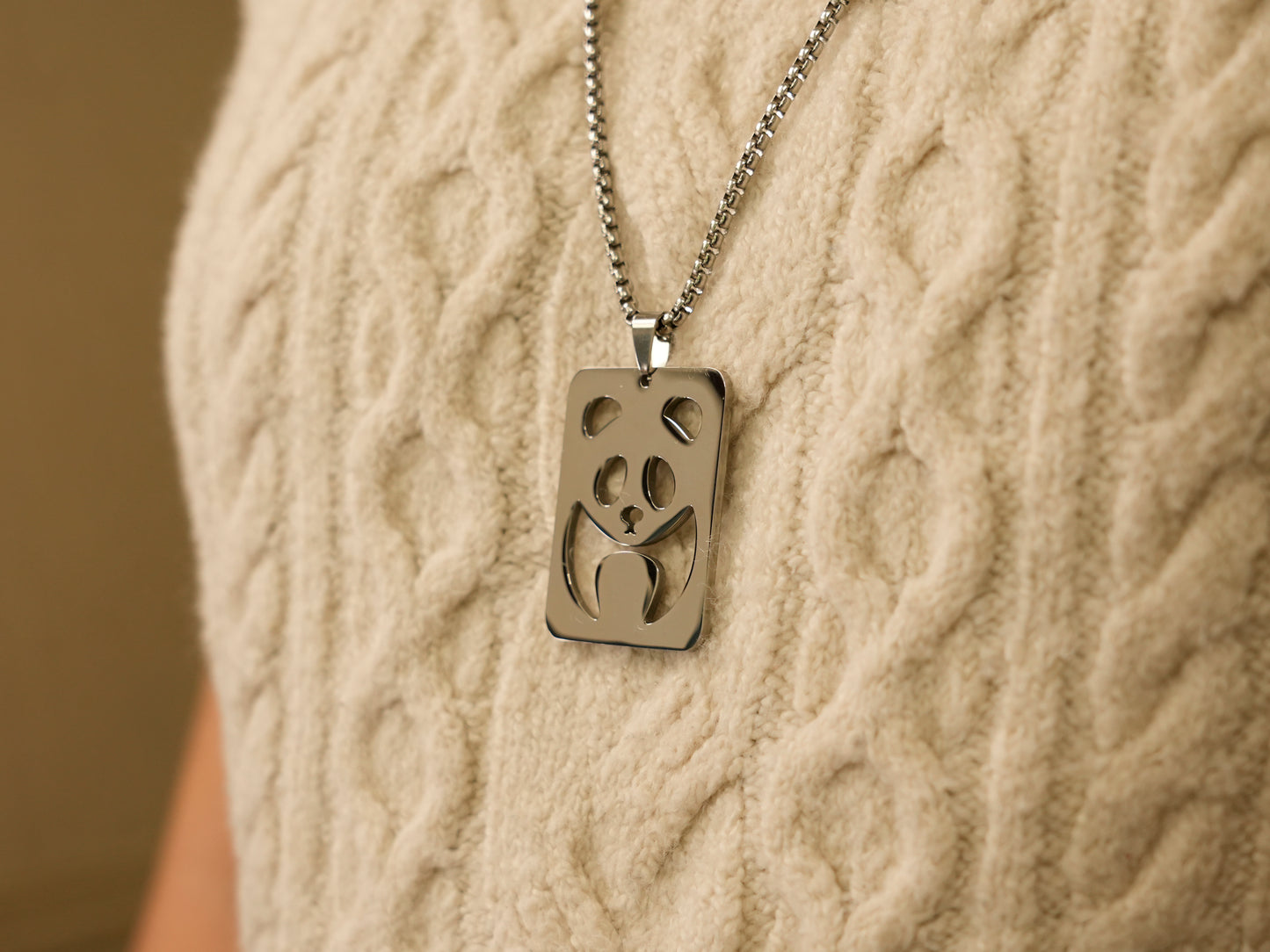 Stainless Steel Running Panda Tag Necklace - Panda Design