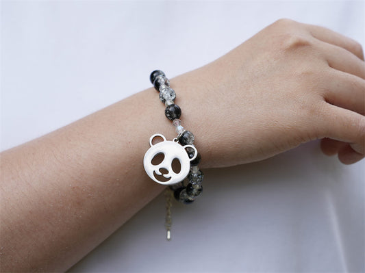 Handmade Beaded Panda Bracelet -Ink Mist and Rain - Panda Design