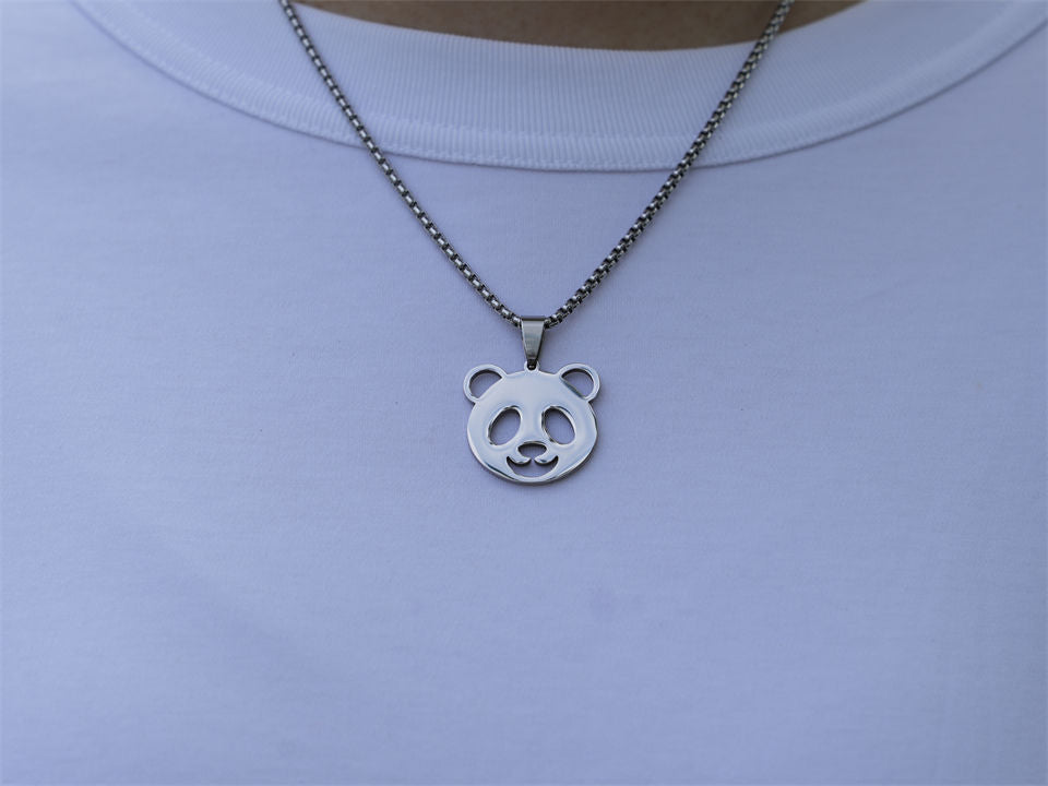 Stainless Steel Hollow Mini Panda Necklace - Panda Design