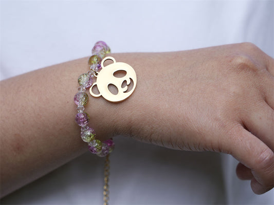 Handmade Beaded Panda Bracelet-Fragrant Peach and Plum-Golden - Panda Design