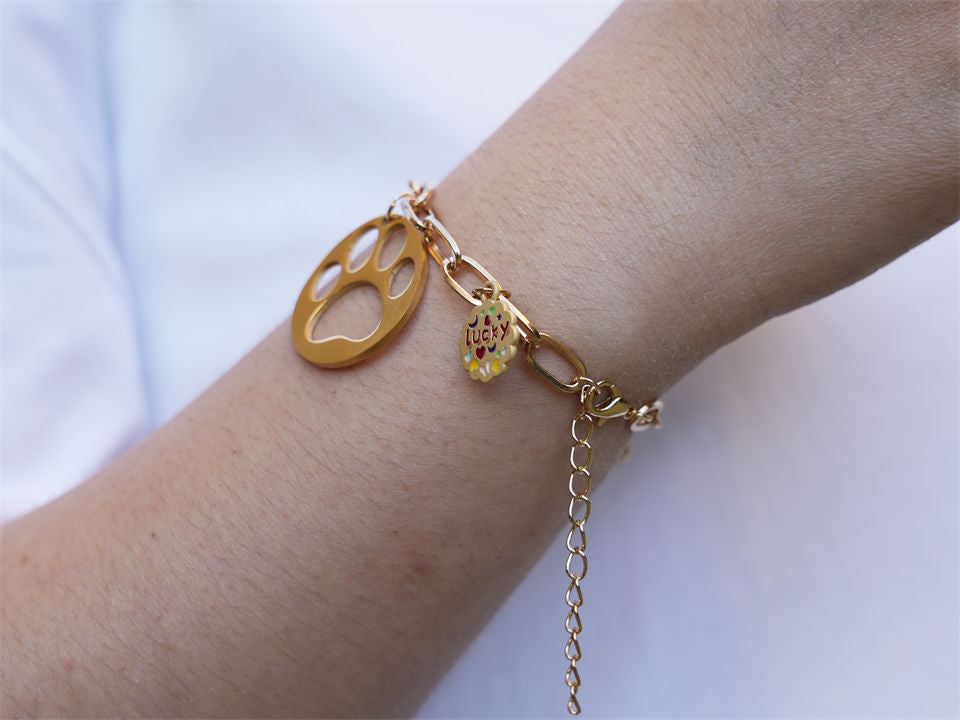 Lucky Panda Heart Paw Bracelet-Golden