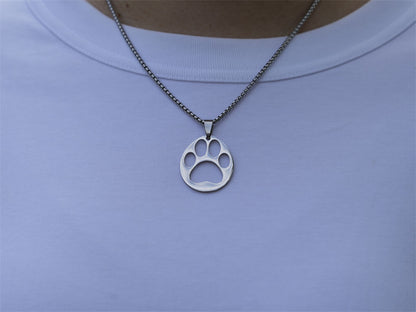 Stainless Steel Hollow Panda Heart Paw Necklace - Panda Design