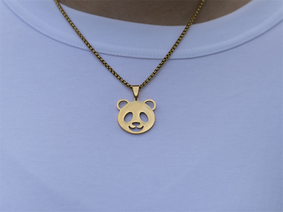 Stainless Steel Hollow Mini Panda Necklace-Golden - Panda Design