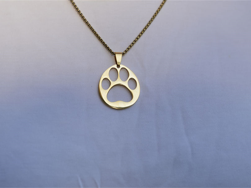 Hollow Panda Heart Paw Necklace-Golden