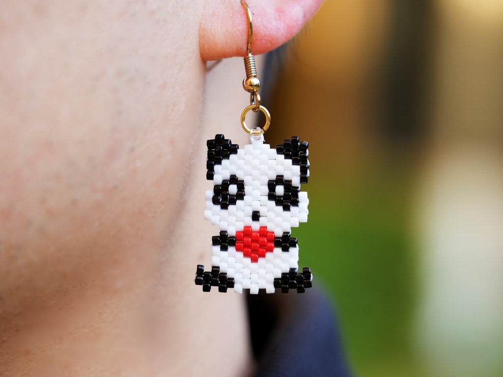 Handcrafted Bead Earrings - Heart Panda - Panda Design