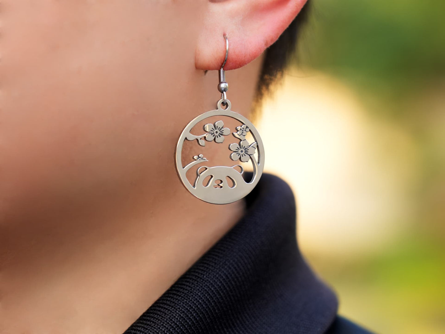 Hollow Sakura Panda Earring