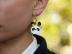 Handcrafted Bead Earrings - Flower Crown Panda - Panda Design