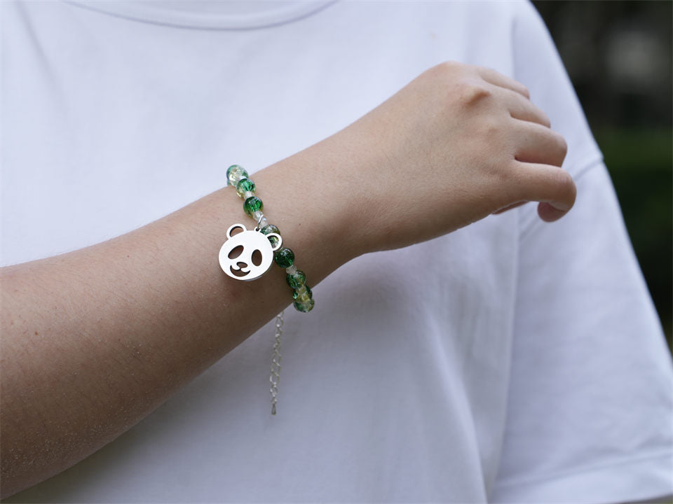 Handmade Beaded Panda Bracelet- Azure Mountains and Verdant Bamboo