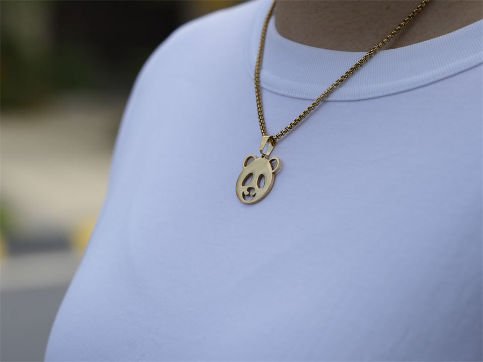 Stainless Steel Hollow Mini Panda Necklace-Golden - Panda Design