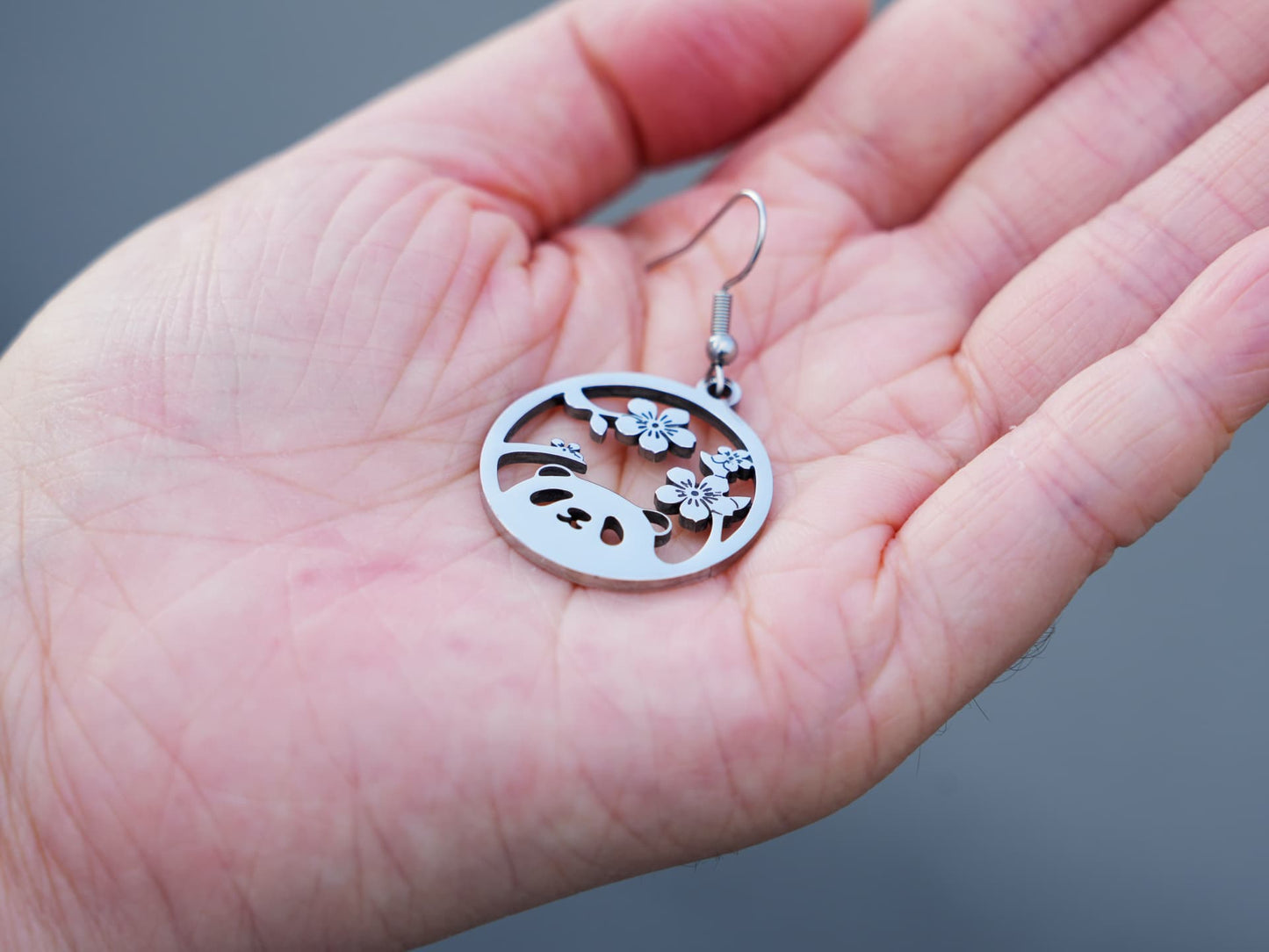 Hollow Sakura Panda Earring