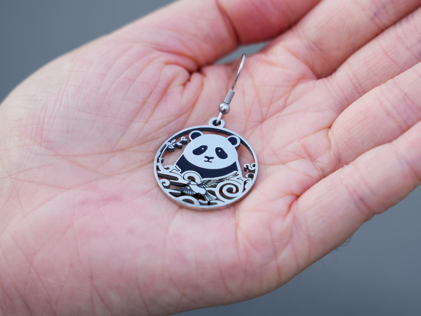 Hollow Panda and Celestial Bird Earring