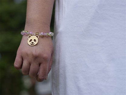 Handmade Beaded Panda Bracelet-Fragrant Peach and Plum-Golden