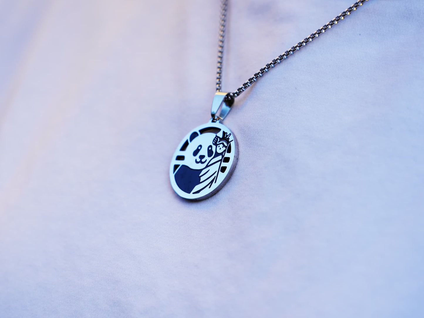 Hollow Panda Embracing the Statue of Liberty Necklace