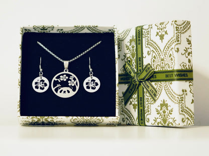 Sakura Cherry Blossom Panda Necklace and Earring Gift Set - Panda Design
