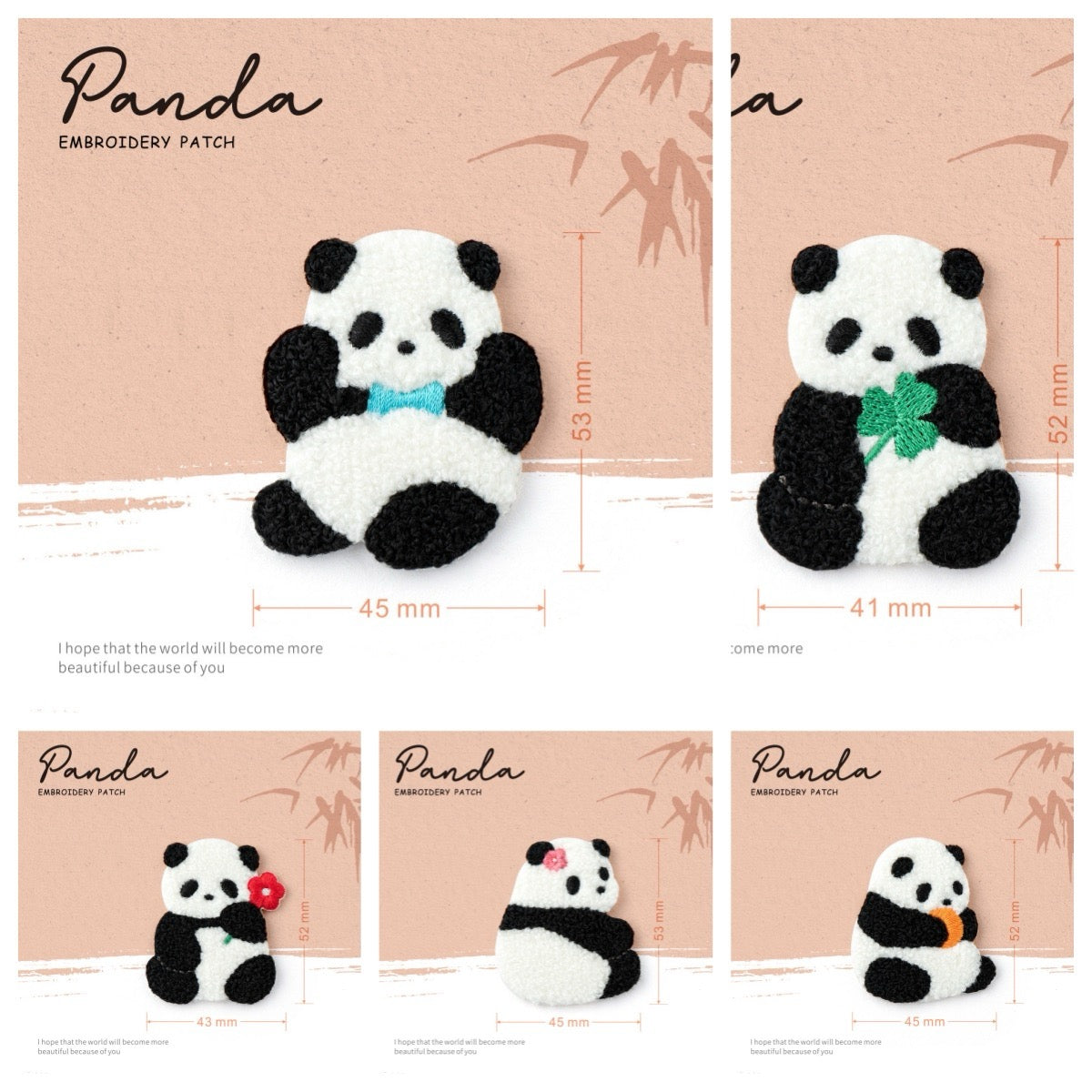 Embroidered Pins of Cute Panda ④ - Panda Design