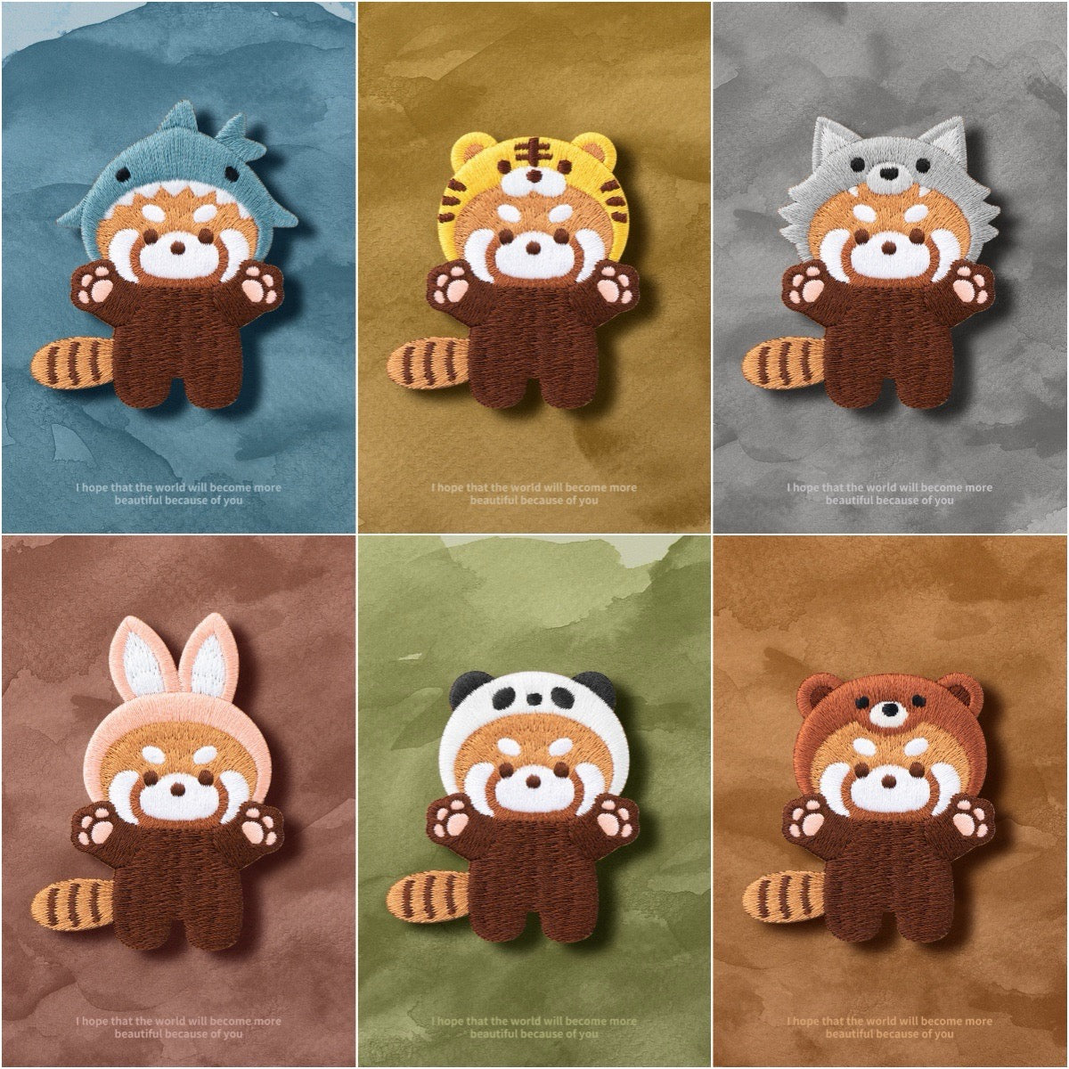 Embroidered Pins of a Full Body Cute Red Panda in a Hat - Panda Design