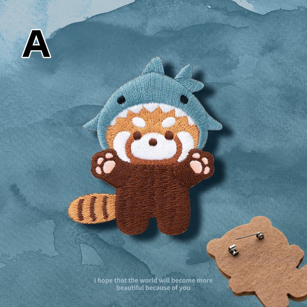 Embroidered Pins of a Full Body Cute Red Panda in a Hat - Panda Design