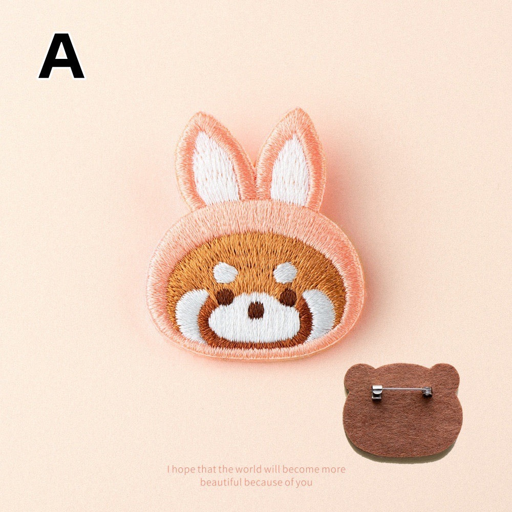 Embroidered Pins of a Cute Red Panda in a Hat - Panda Design