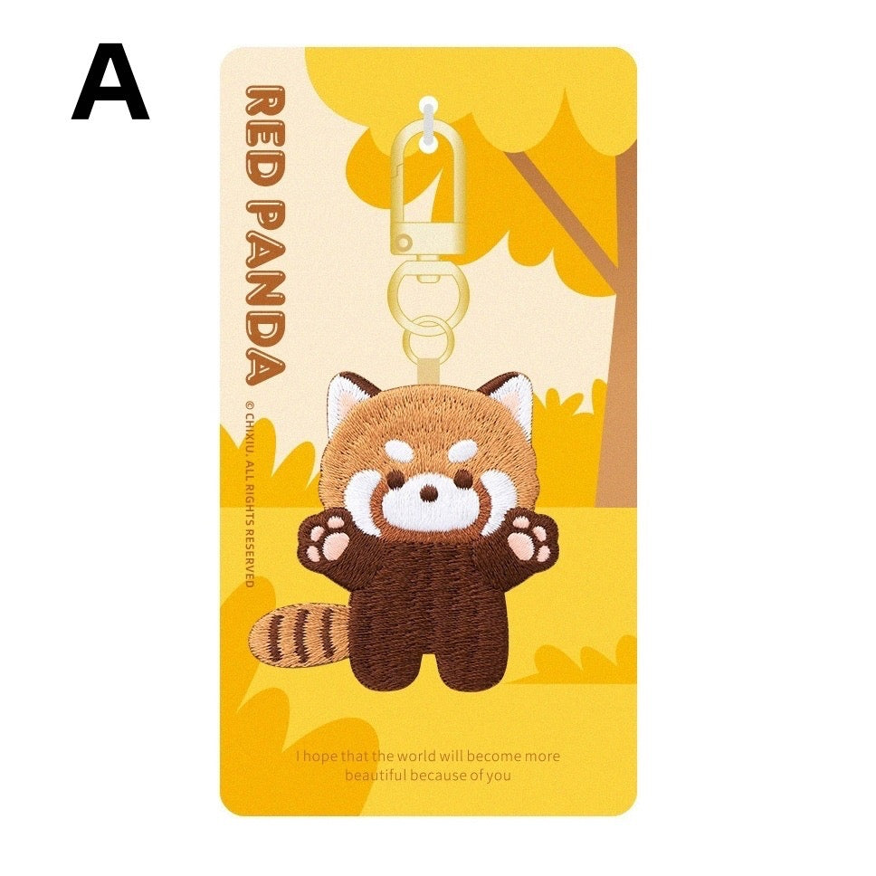 Adorable Double-Sided Embroidered Red Panda Keychain - Panda Design
