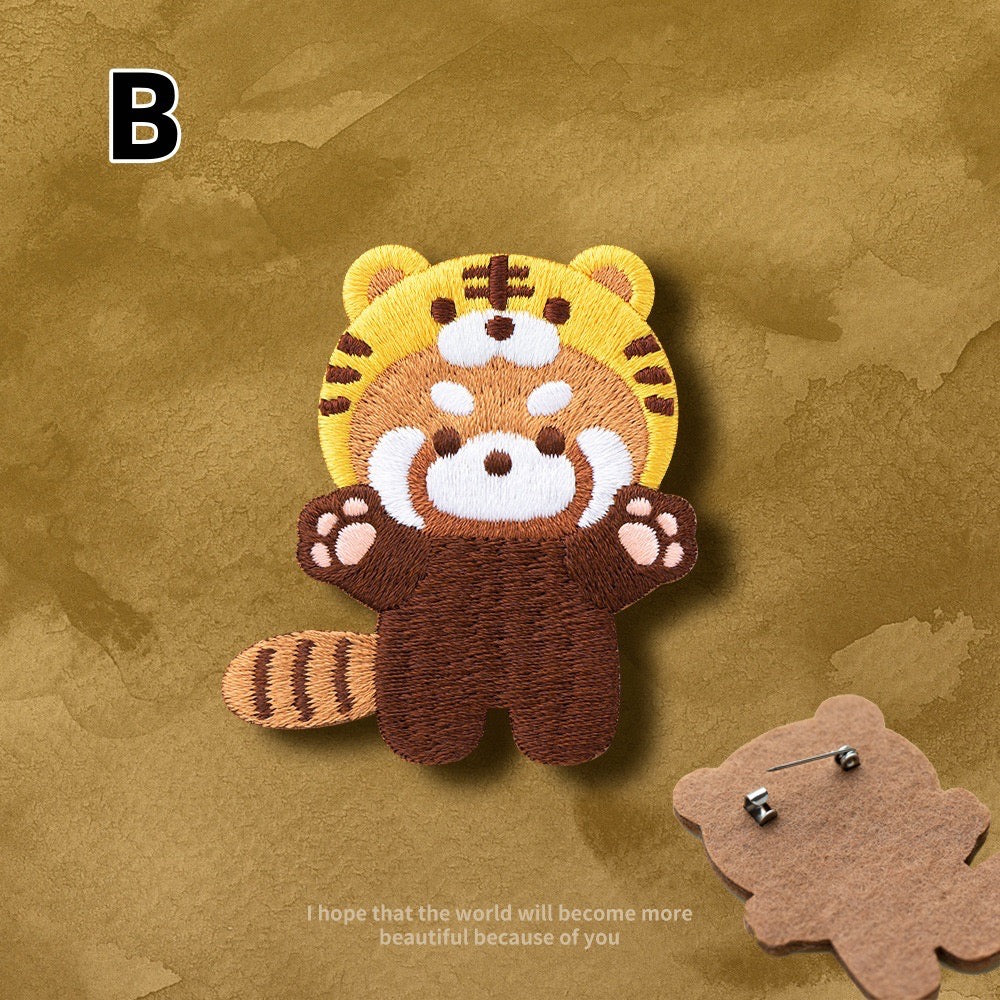 Embroidered Pins of a Full Body Cute Red Panda in a Hat - Panda Design