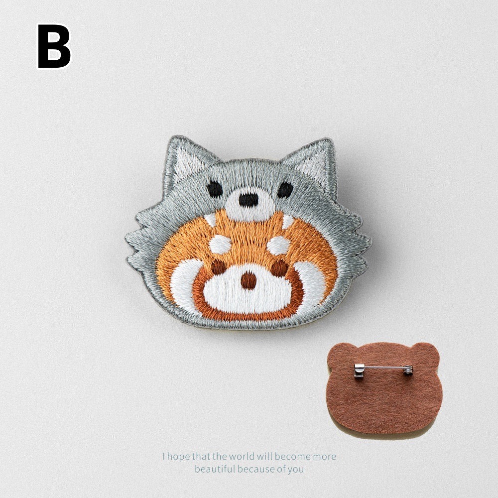 Embroidered Pins of a Cute Red Panda in a Hat - Panda Design