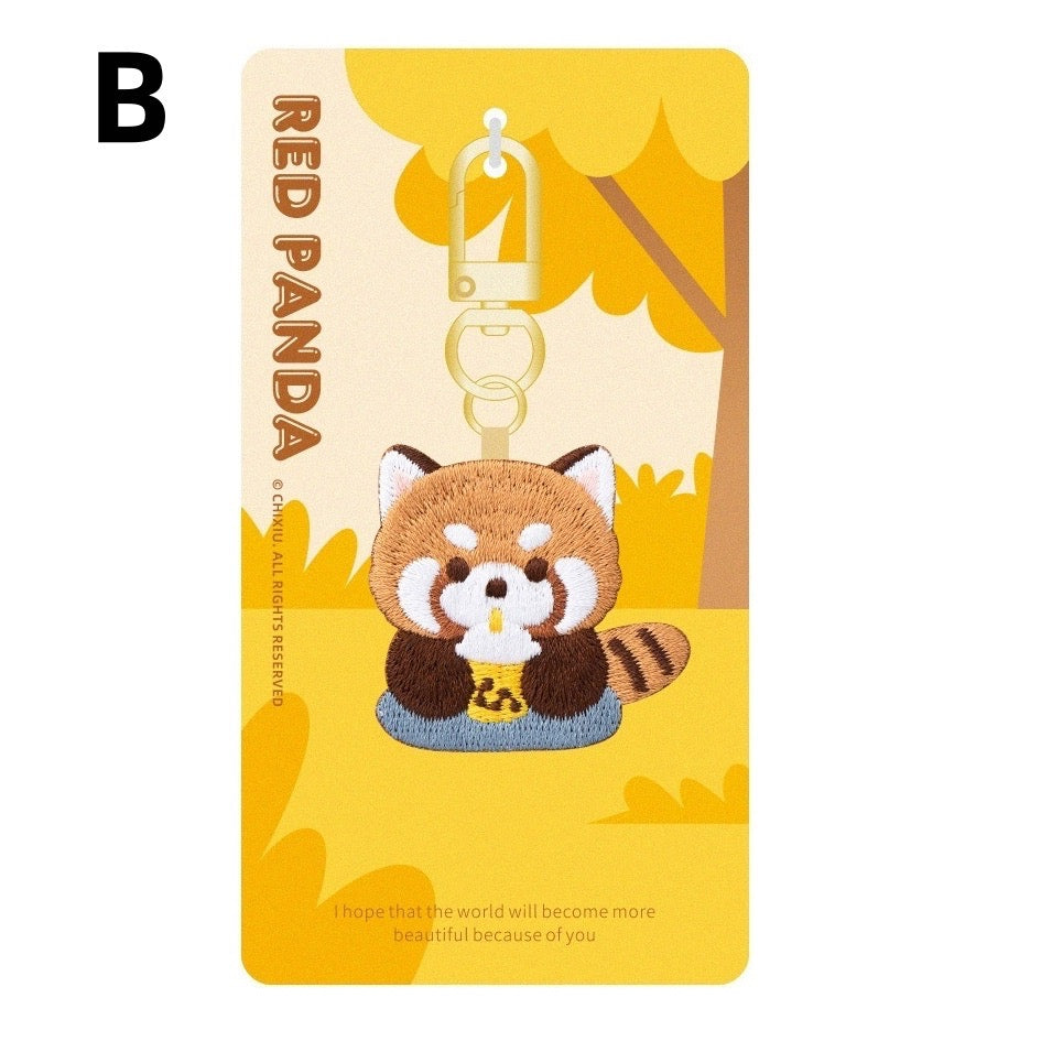 Adorable Double-Sided Embroidered Red Panda Keychain - Panda Design